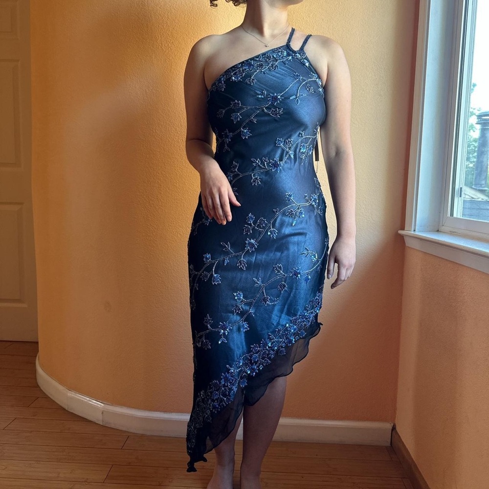 Scala Asymmetrical Floral Beaded Dress